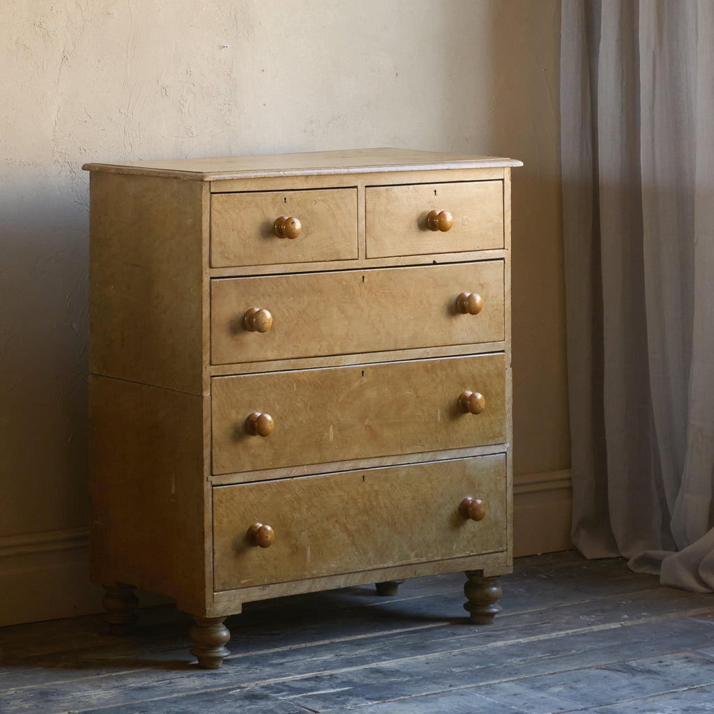 Antique Painted Chest of Drawers - simulated birds eye maple-Antique Storage-KONTRAST