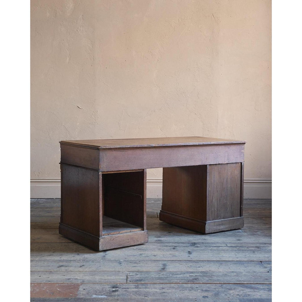 Antique Parquetry Oak Pedestal Desk-Antique Tables-KONTRAST