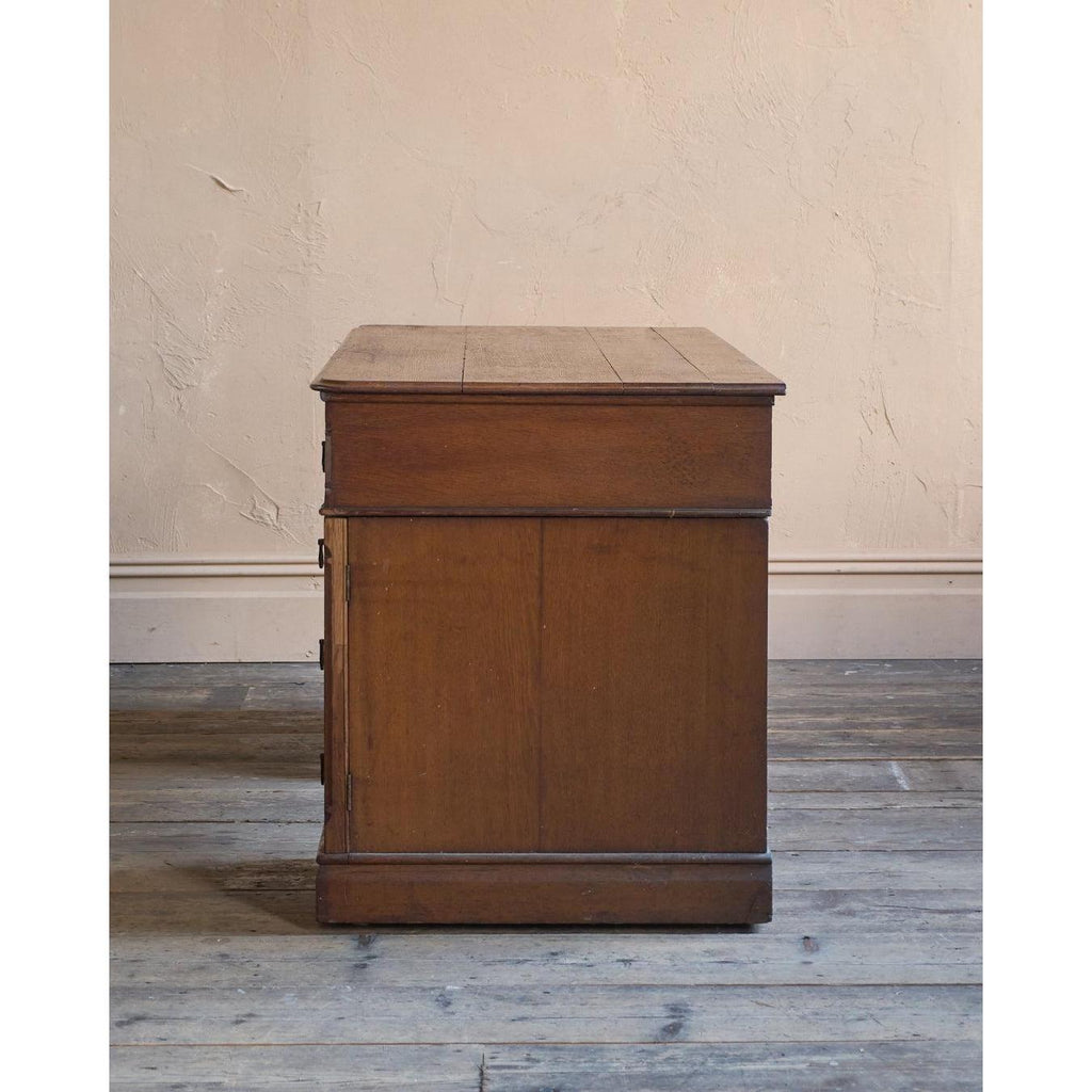 Antique Parquetry Oak Pedestal Desk-Antique Tables-KONTRAST