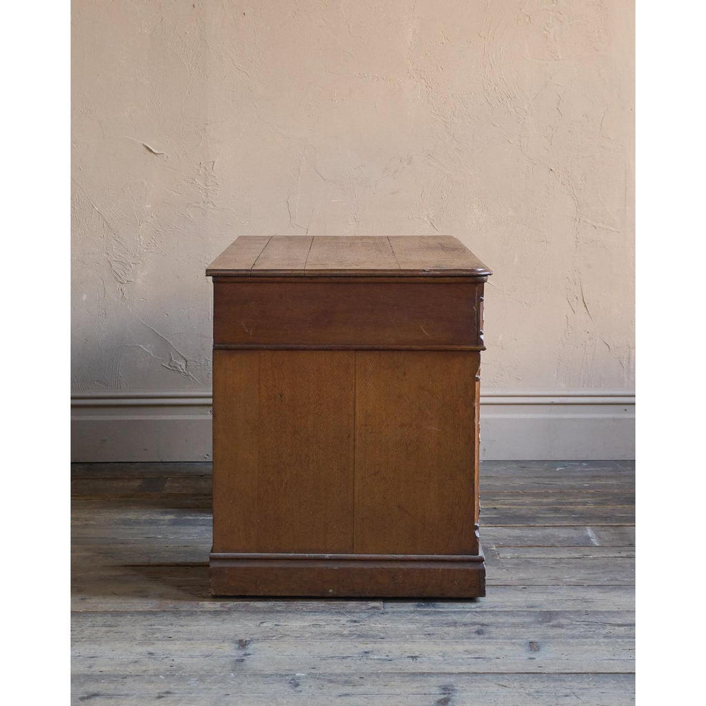 Antique Parquetry Oak Pedestal Desk-Antique Tables-KONTRAST
