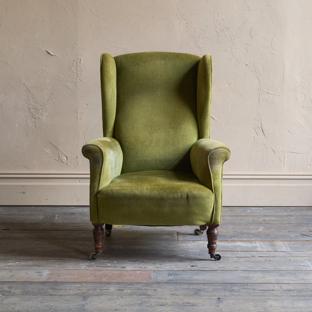 Antique Wingback - green velvet.-Antique Seating-KONTRAST