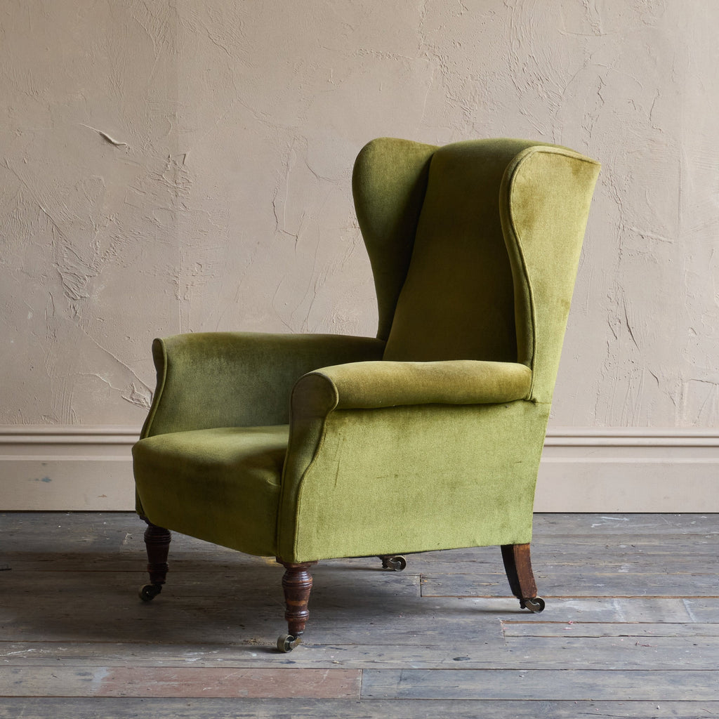 Antique Wingback - green velvet.-Antique Seating-KONTRAST