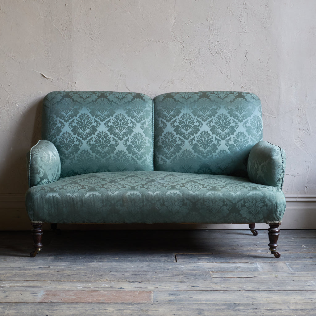 Antique bedroom sofa in green damask.-Antique Seating-KONTRAST