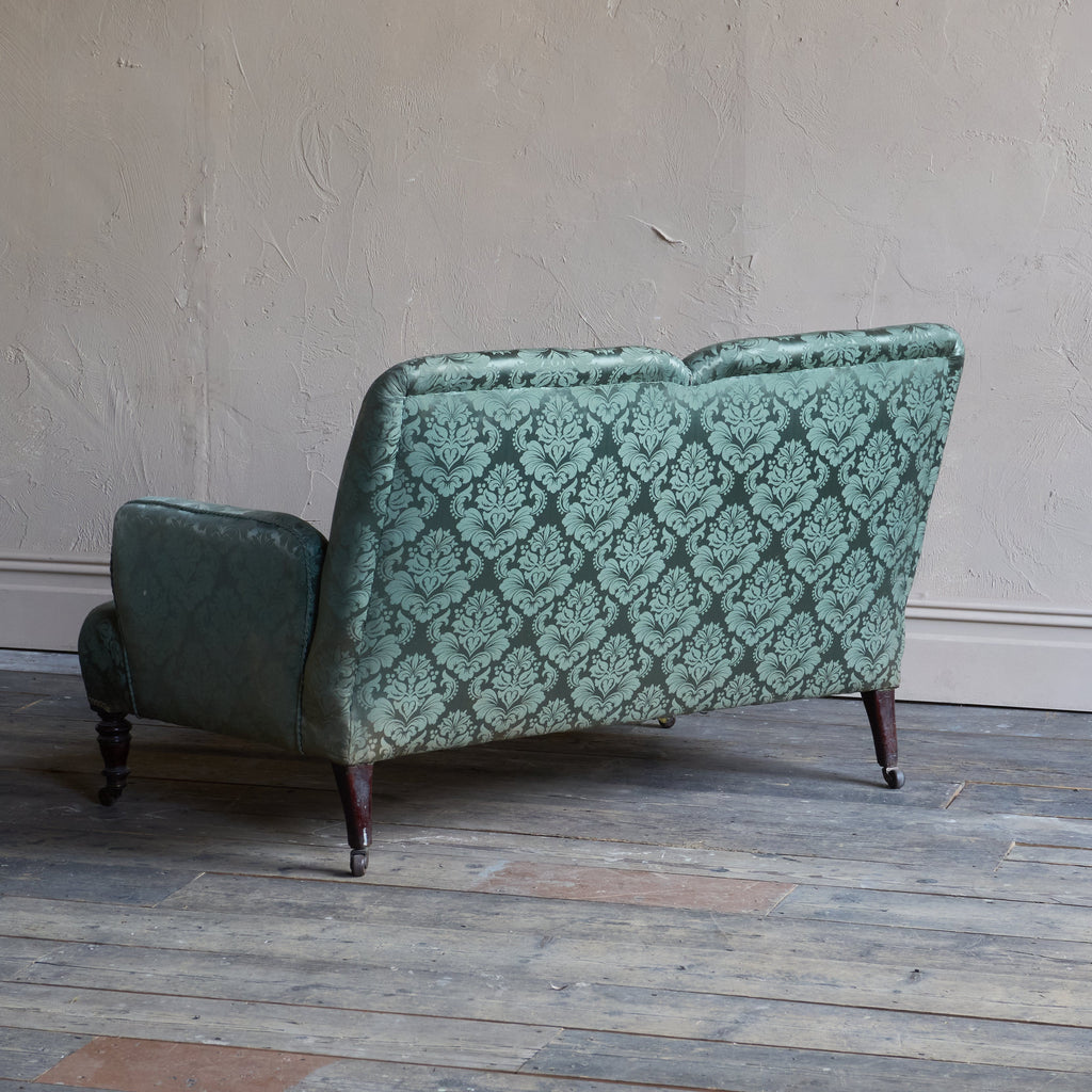 Antique bedroom sofa in green damask.-Antique Seating-KONTRAST