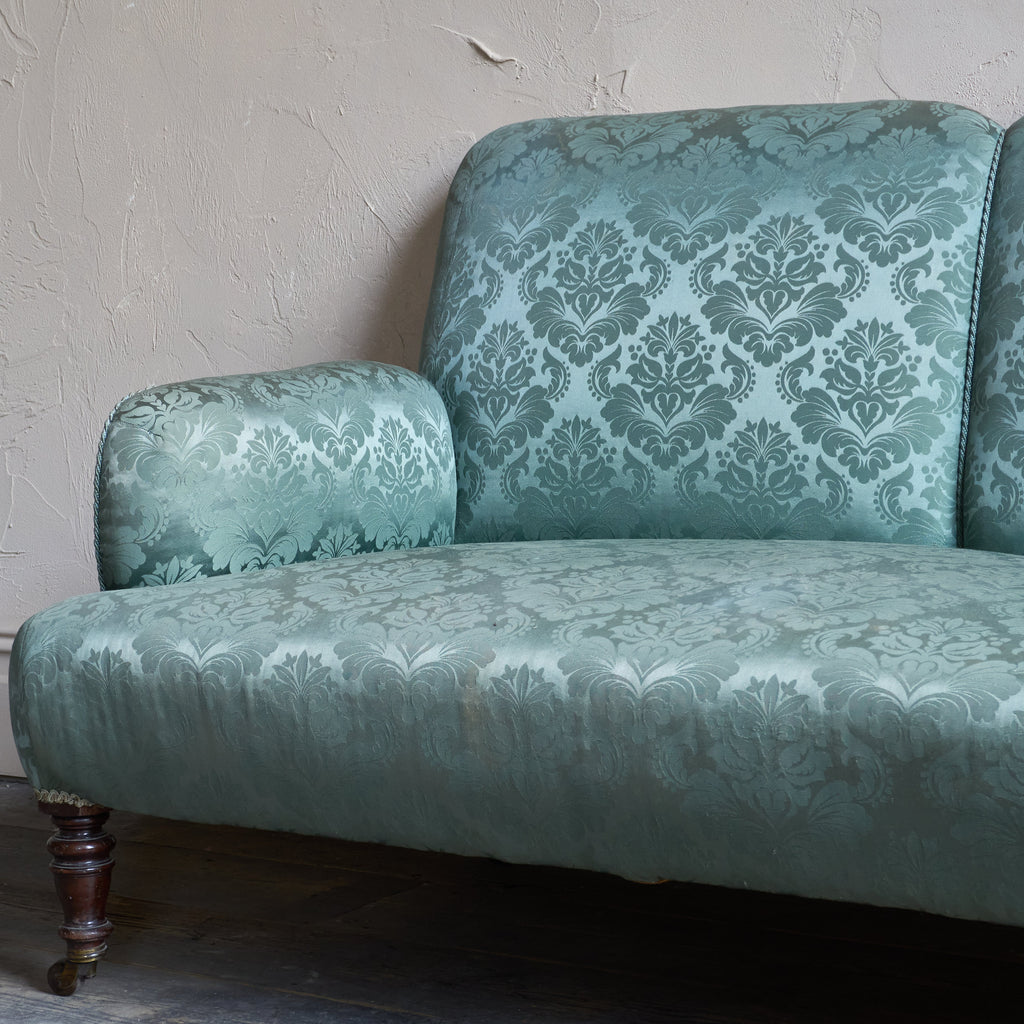 Antique bedroom sofa in green damask.-Antique Seating-KONTRAST