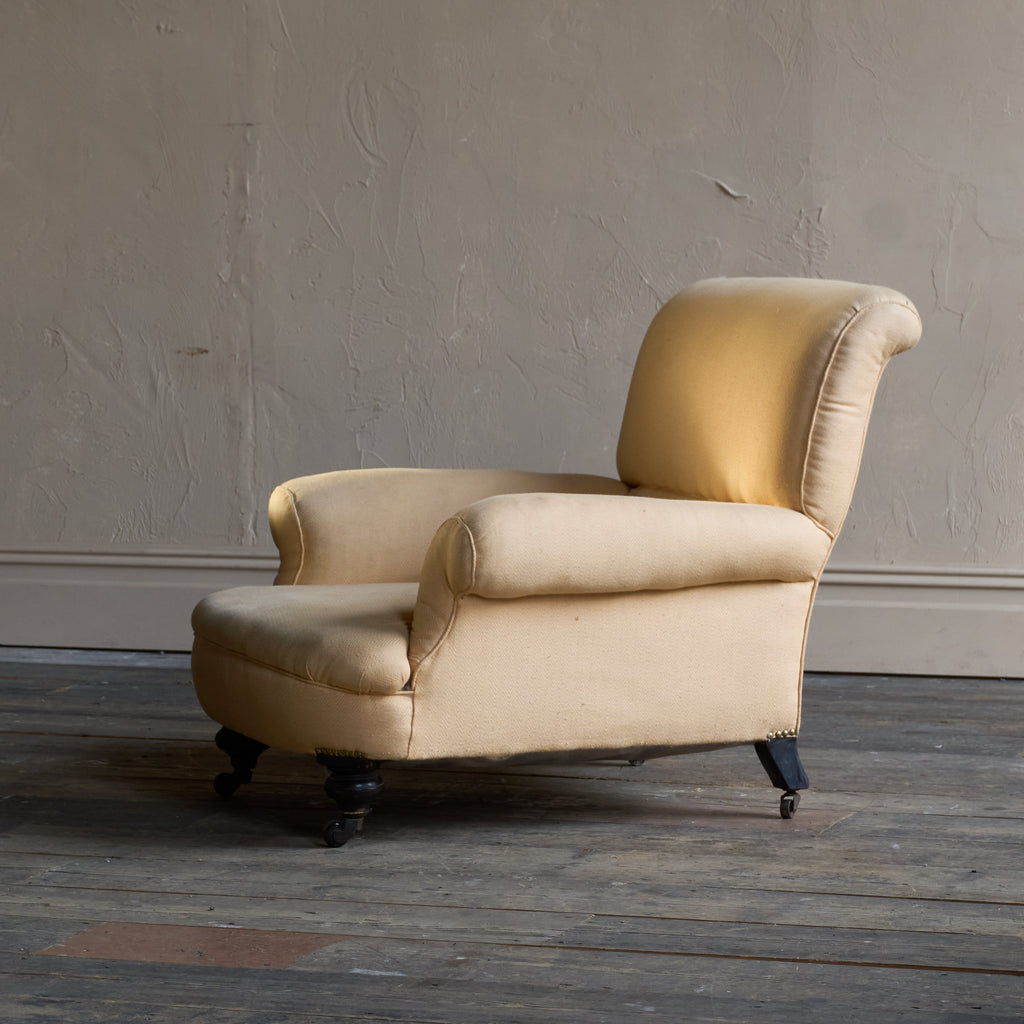 Antique deep seated armchair - peach fabric-Antique Seating-KONTRAST