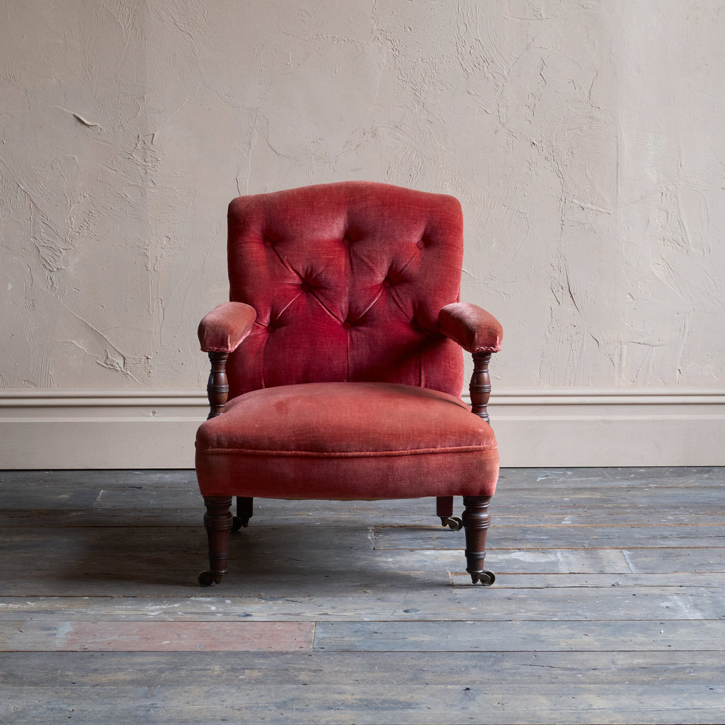 Antique open armchair - red/pink velvet-Antique Seating-KONTRAST