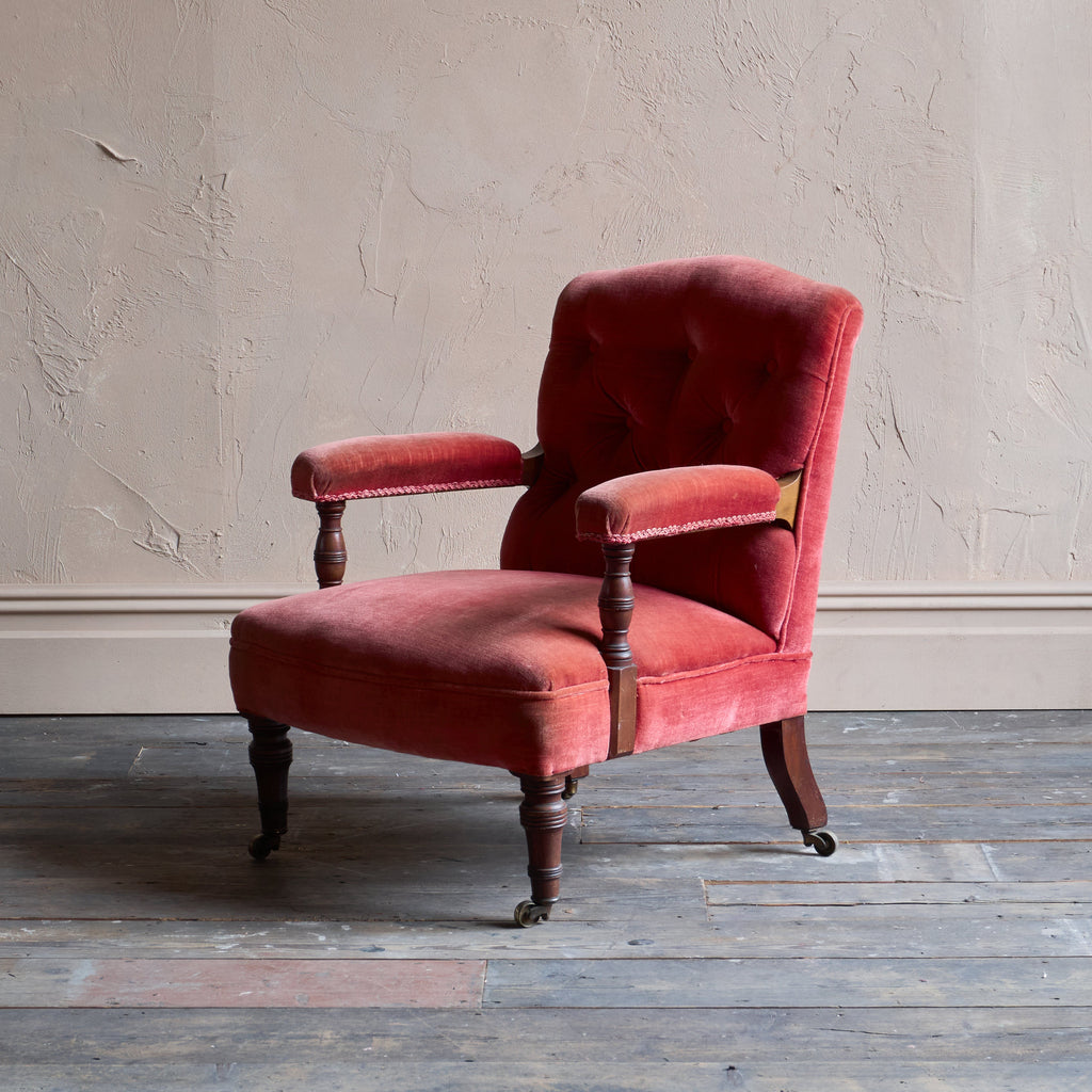 Antique open armchair - red/pink velvet-Antique Seating-KONTRAST