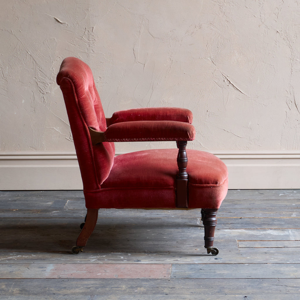 Antique open armchair - red/pink velvet-Antique Seating-KONTRAST