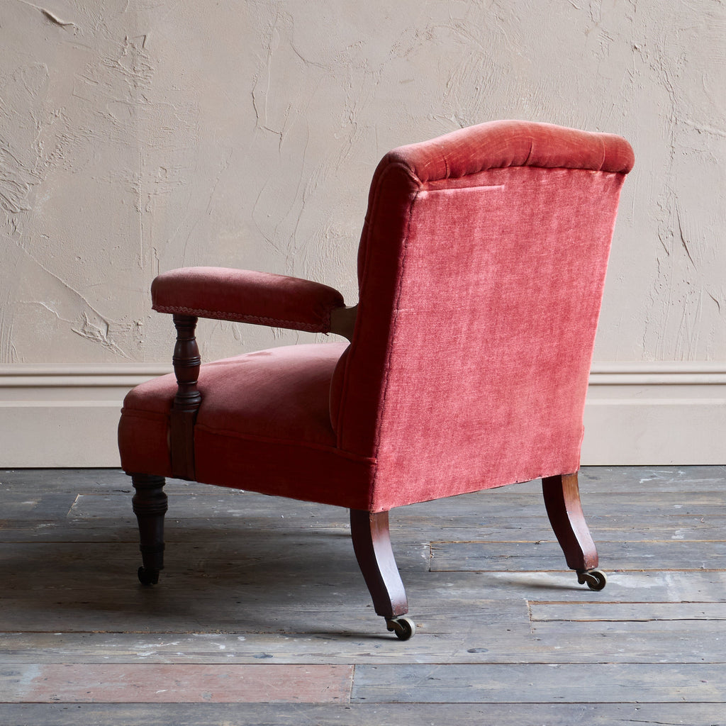 Antique open armchair - red/pink velvet-Antique Seating-KONTRAST