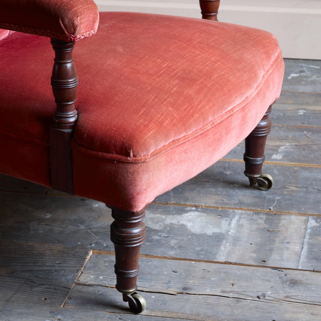 Antique open armchair - red/pink velvet-Antique Seating-KONTRAST