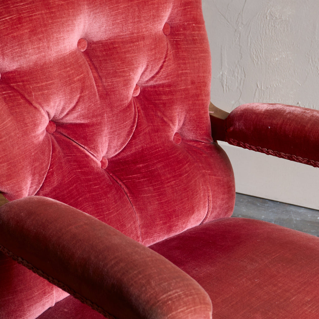 Antique open armchair - red/pink velvet-Antique Seating-KONTRAST