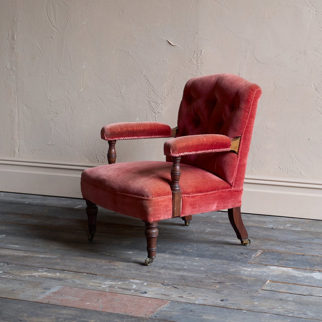 Antique open armchair - red/pink velvet-Antique Seating-KONTRAST