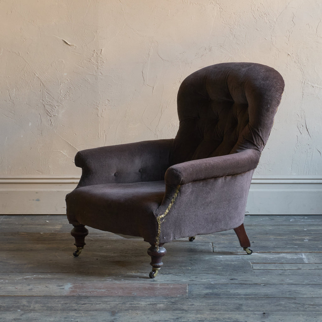 Antique spoon back armchair - brown velvet-Antique Seating-KONTRAST