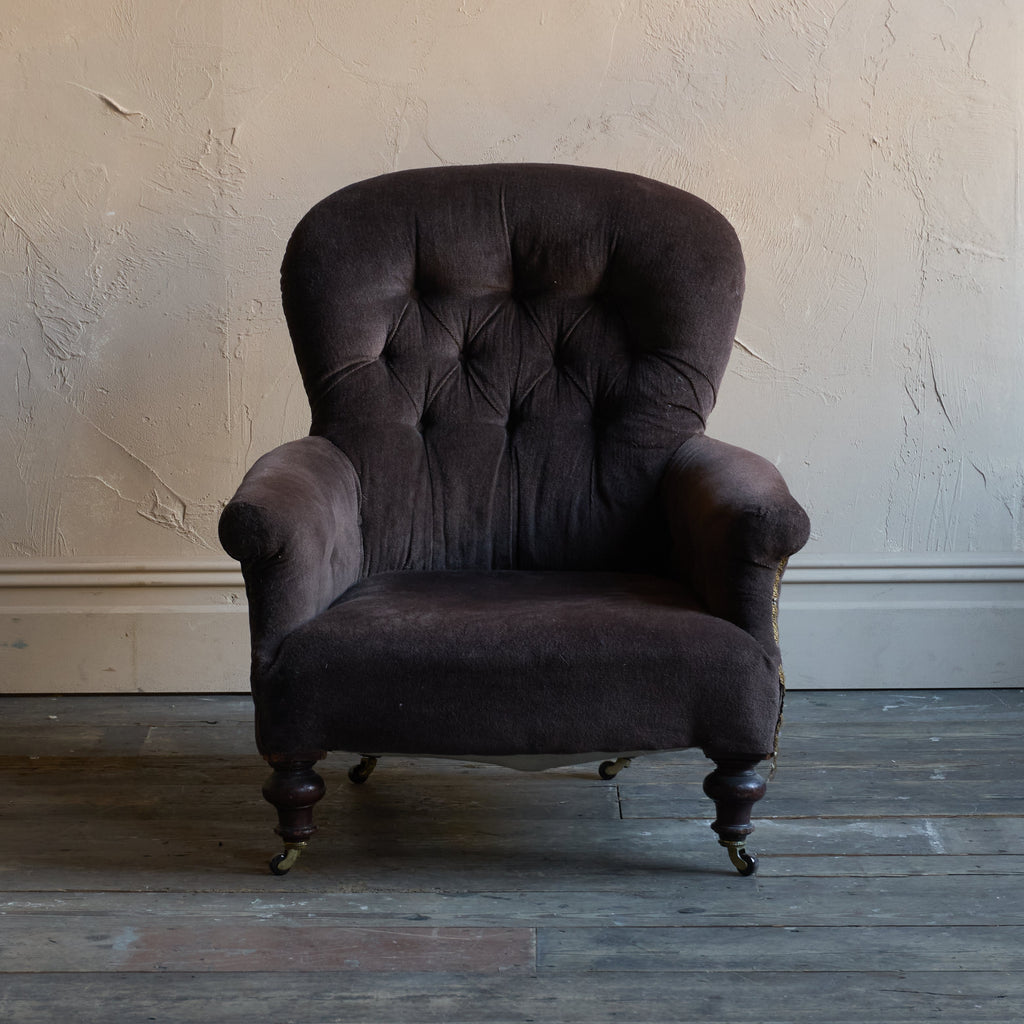 Antique spoon back armchair - brown velvet-Antique Seating-KONTRAST