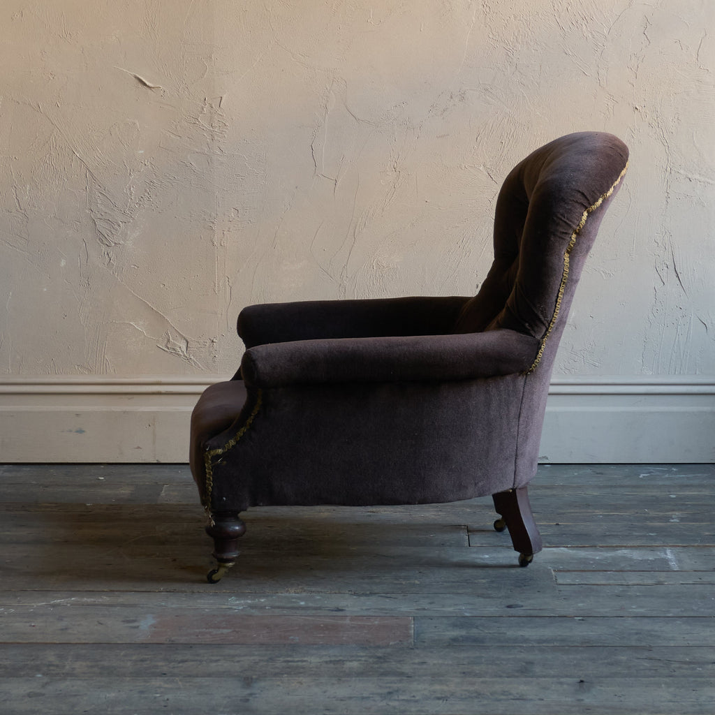 Antique spoon back armchair - brown velvet-Antique Seating-KONTRAST