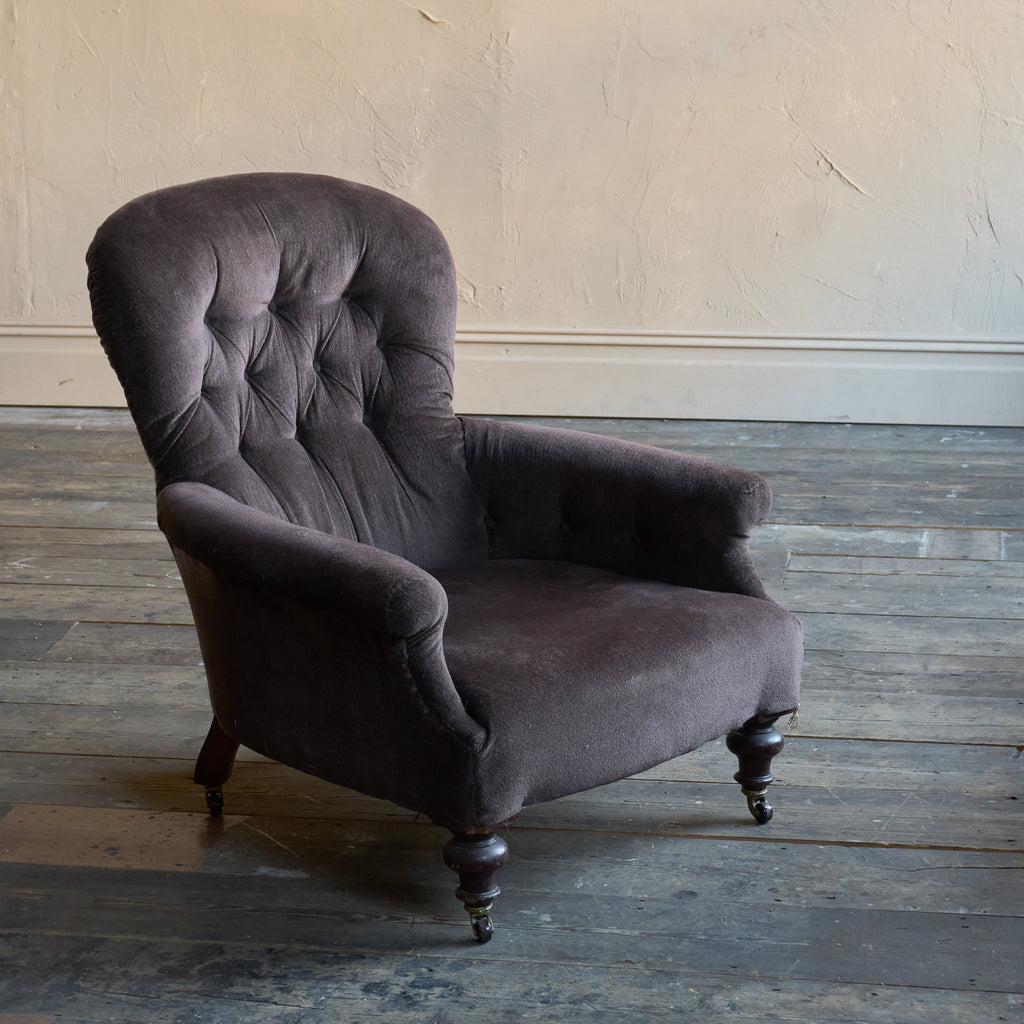 Antique spoon back armchair - brown velvet-Antique Seating-KONTRAST