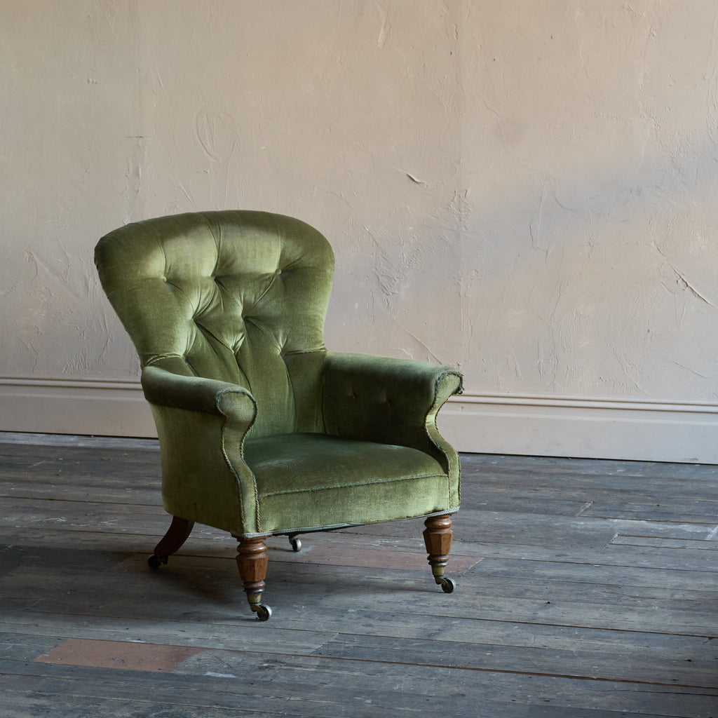 Antique spoon back armchair - green velvet-Antique Seating-KONTRAST