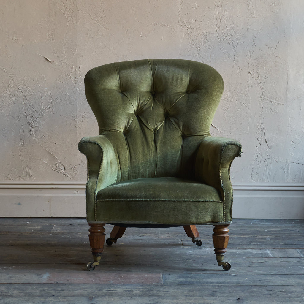 Antique spoon back armchair - green velvet-Antique Seating-KONTRAST