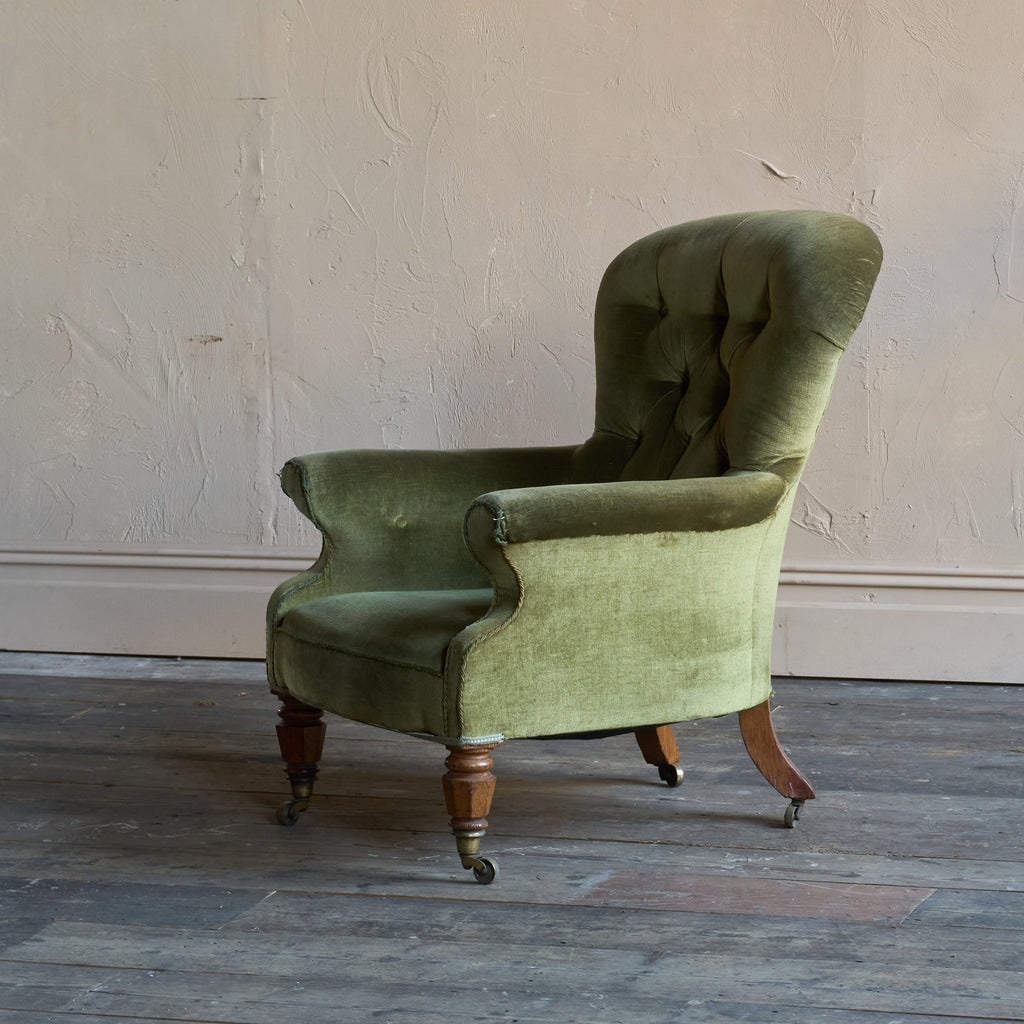 Antique spoon back armchair - green velvet-Antique Seating-KONTRAST