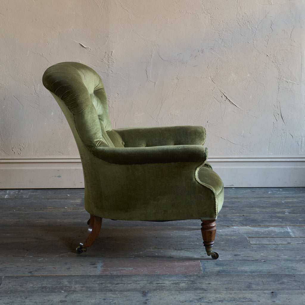 Antique spoon back armchair - green velvet-Antique Seating-KONTRAST