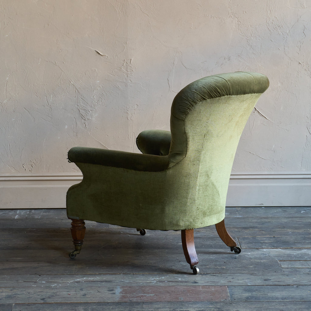 Antique spoon back armchair - green velvet-Antique Seating-KONTRAST