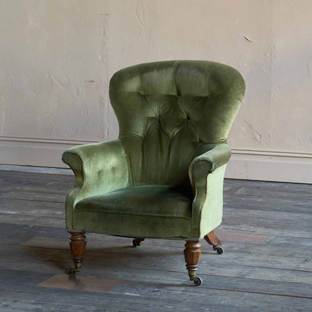 Antique spoon back armchair - green velvet-Antique Seating-KONTRAST