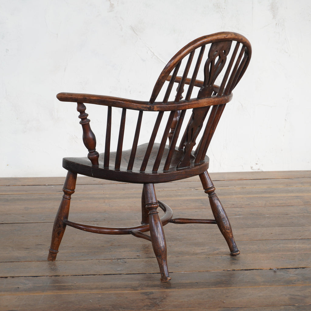 Child's windsor chair, yew and elm, crinoline stretcher-Antique Seating-KONTRAST