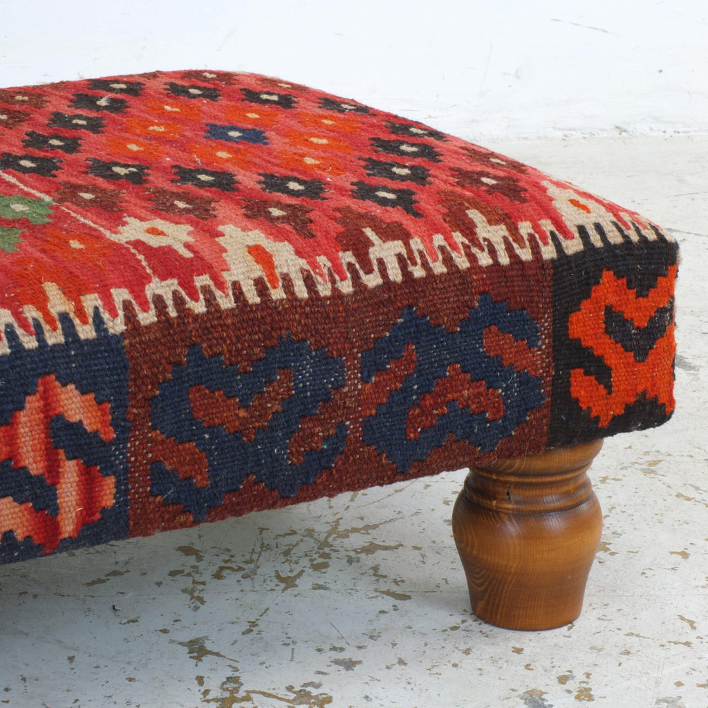 Chino kilim rug footstool-Handmade Ethnic Footstools-KONTRAST