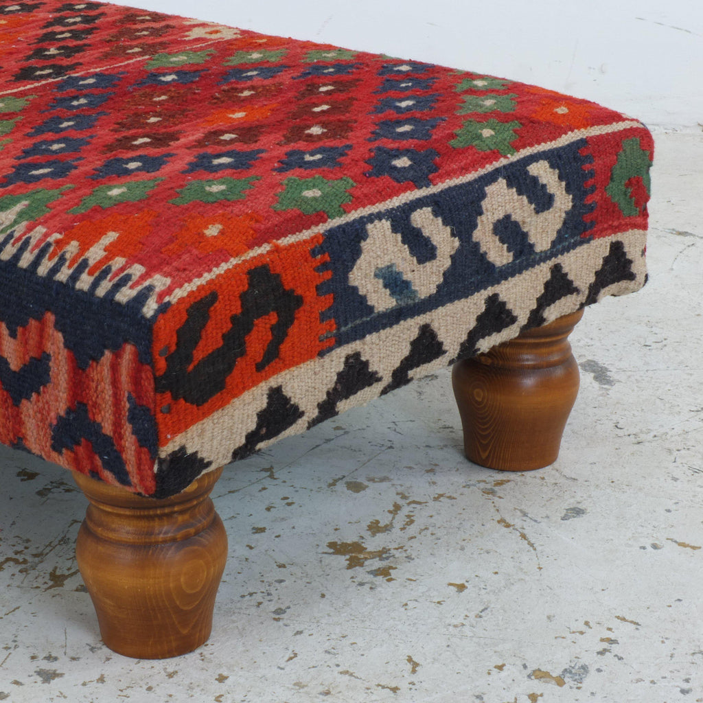 Chino kilim rug footstool-Handmade Ethnic Footstools-KONTRAST