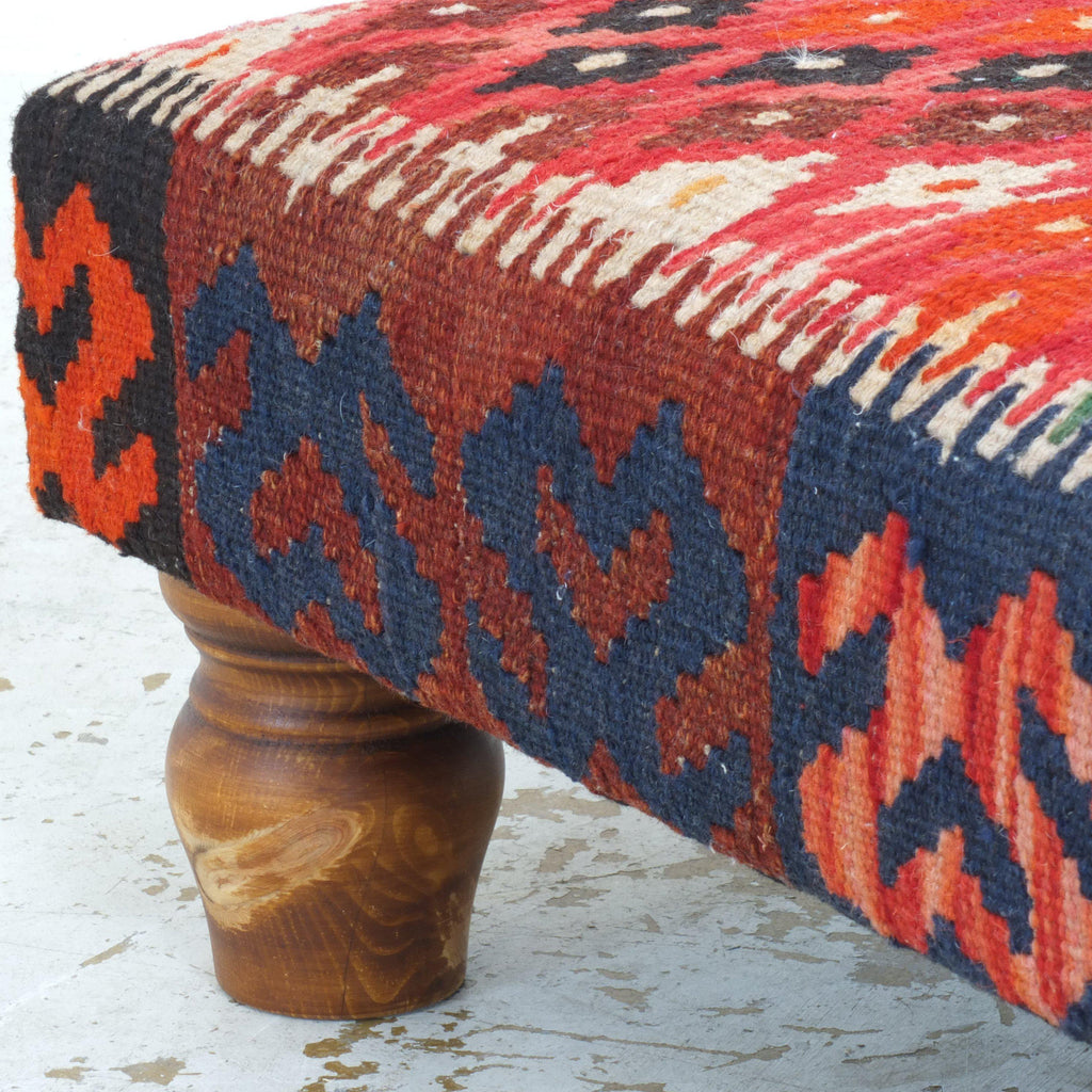 Chino kilim rug footstool-Handmade Ethnic Footstools-KONTRAST