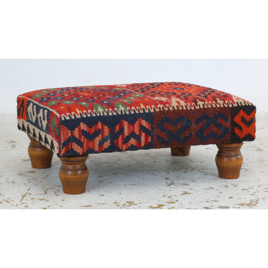 Chino kilim rug footstool-Handmade Ethnic Footstools-KONTRAST