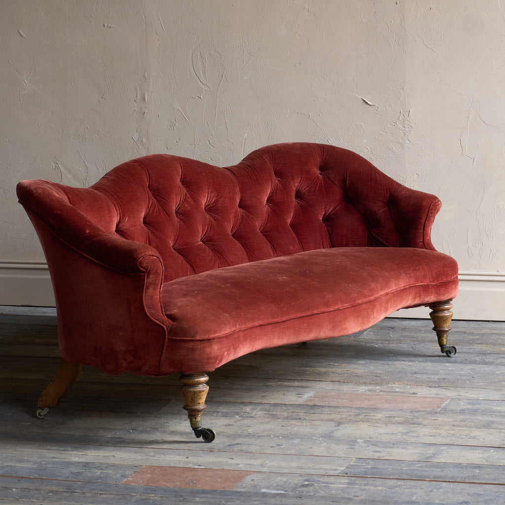 Country House Sofa by Hindley and Sons - claret velvet-Antique Seating-KONTRAST