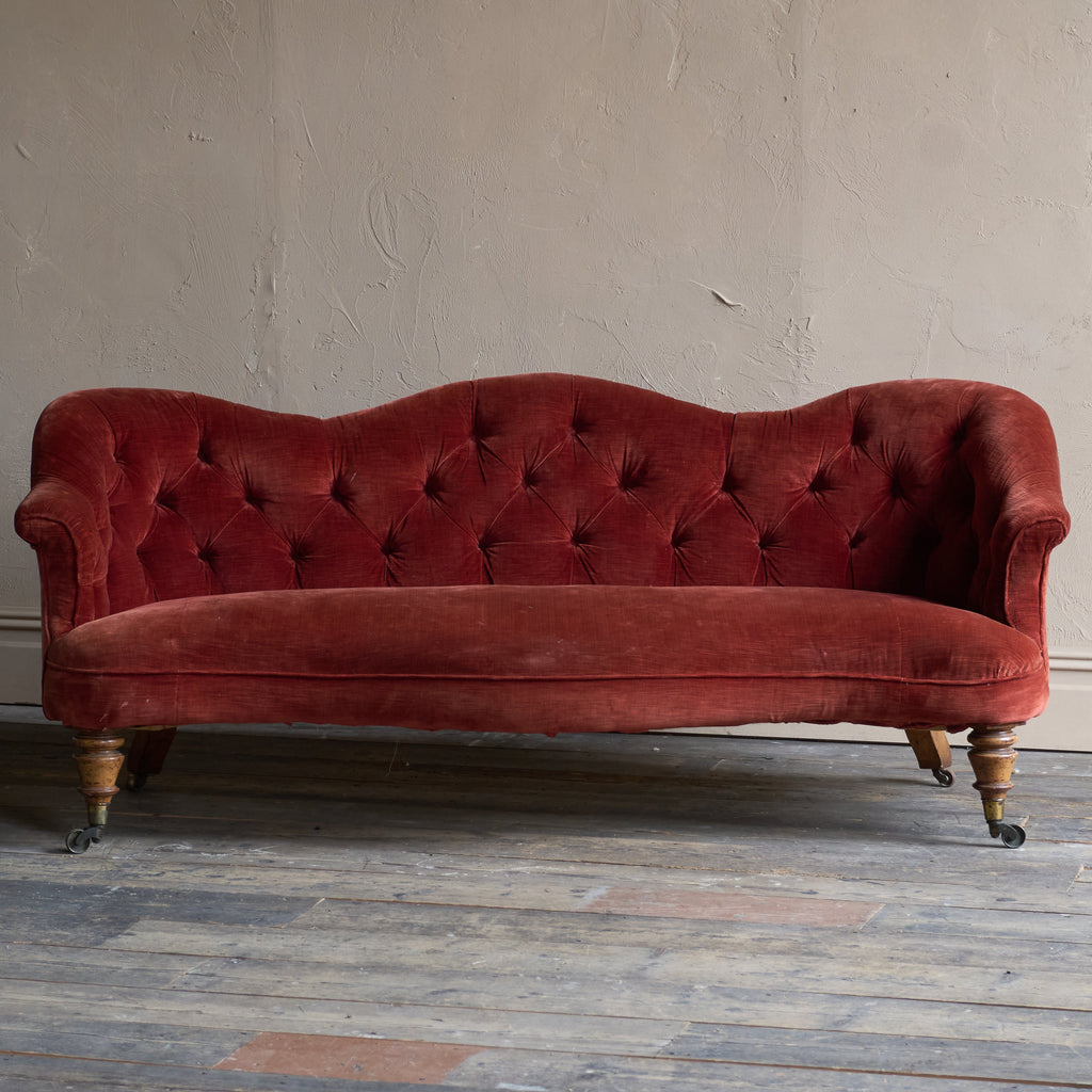 Country House Sofa by Hindley and Sons - claret velvet-Antique Seating-KONTRAST