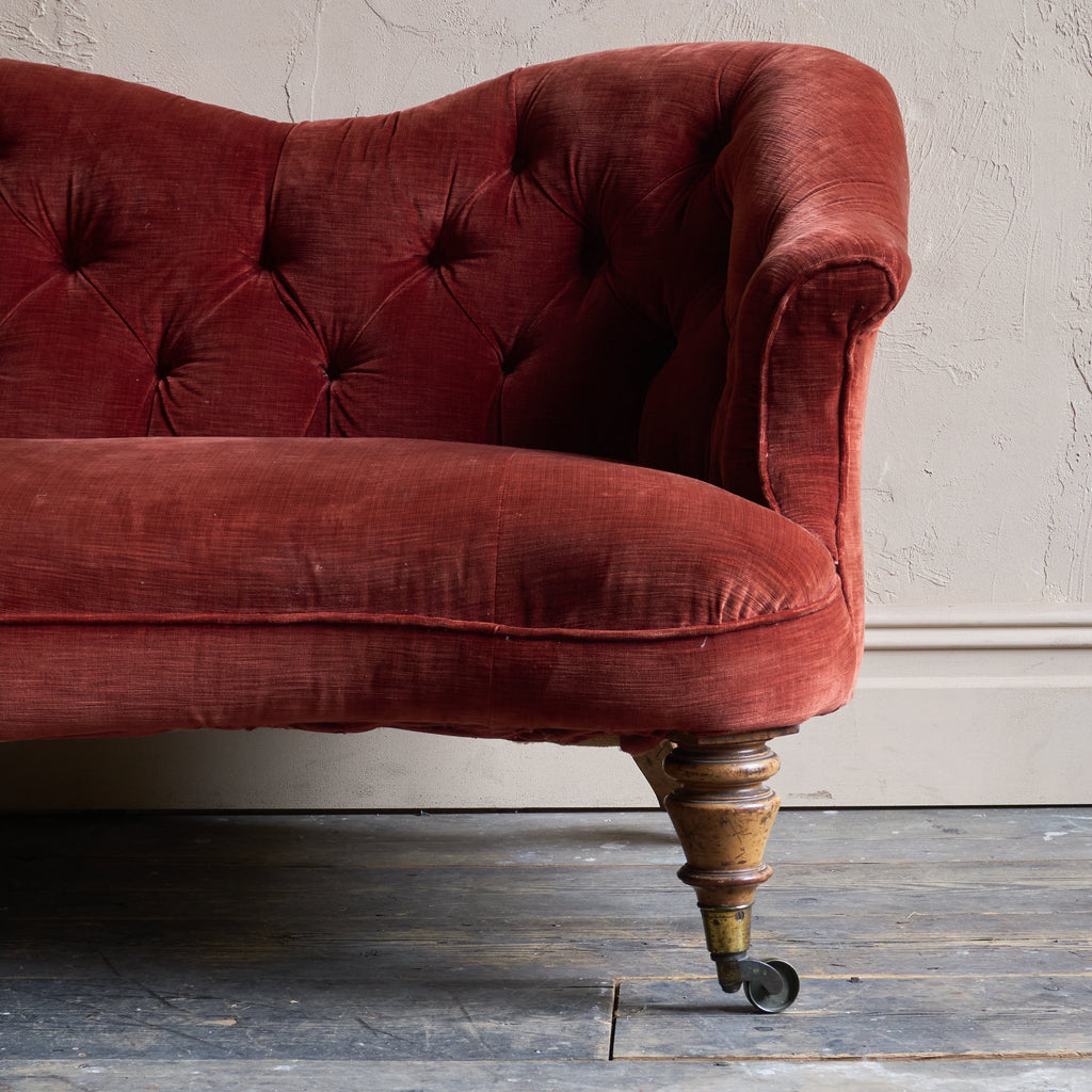 Country House Sofa by Hindley and Sons - claret velvet-Antique Seating-KONTRAST