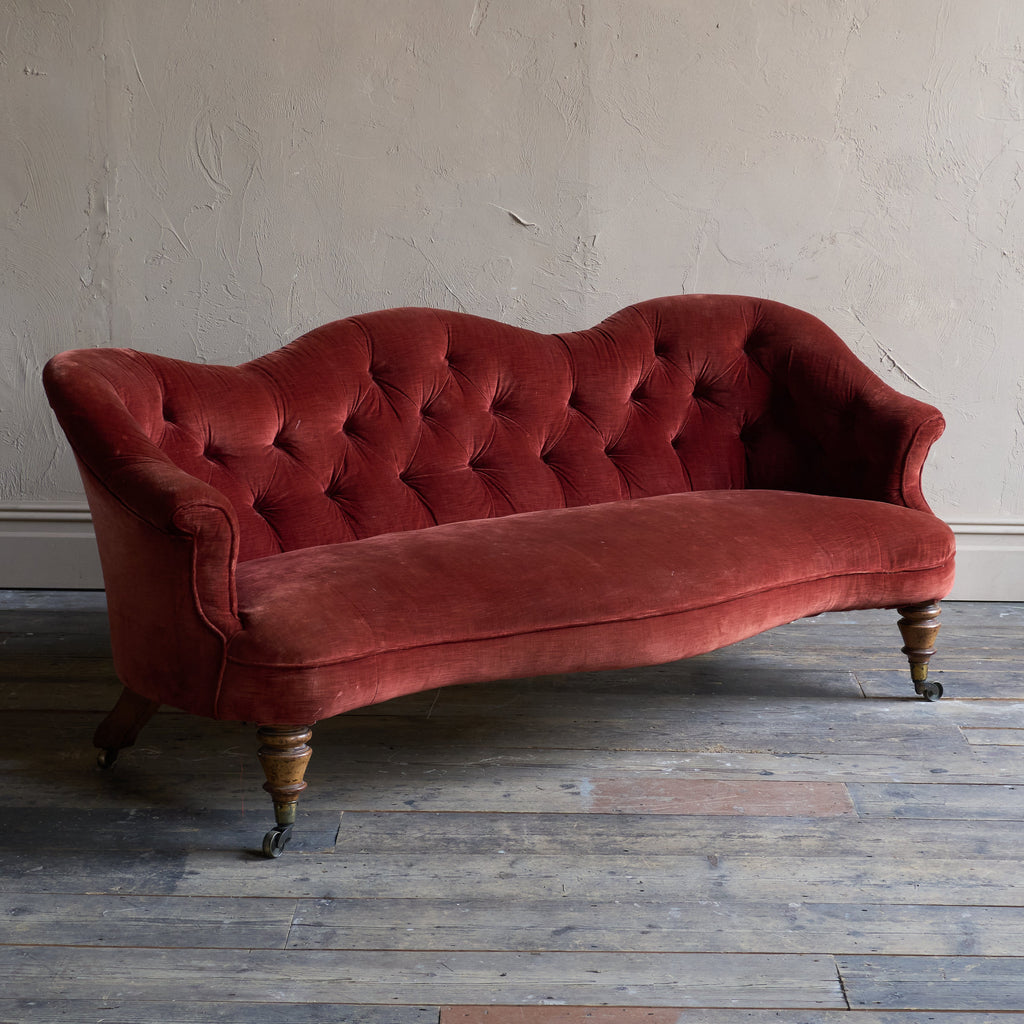 Country House Sofa by Hindley and Sons - claret velvet-Antique Seating-KONTRAST