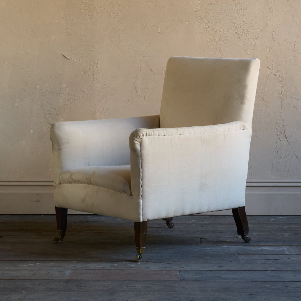 Edwardian Library Armchair - calico covered-Antique Seating-KONTRAST