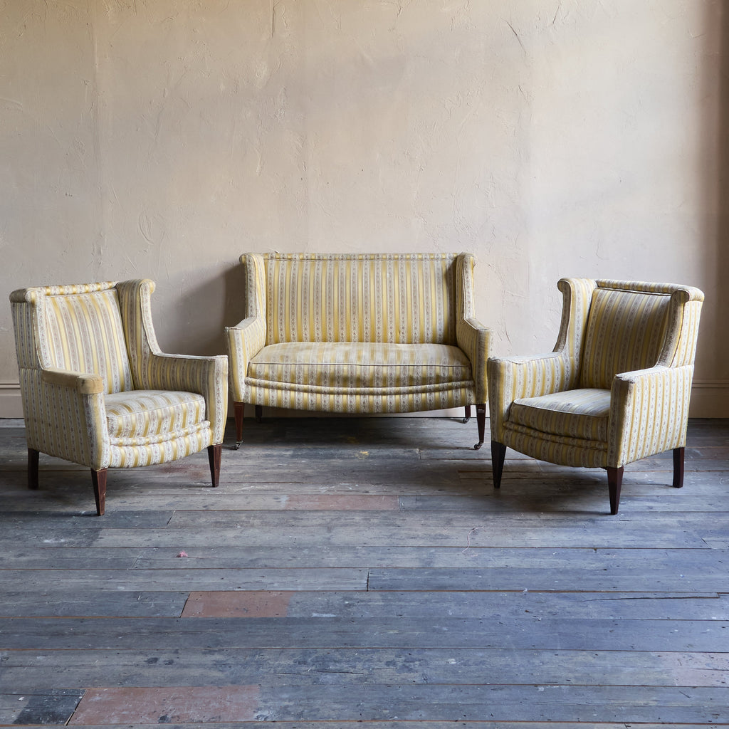 Edwardian Salon Suite - striped gold silk fabric-Antique Seating-KONTRAST