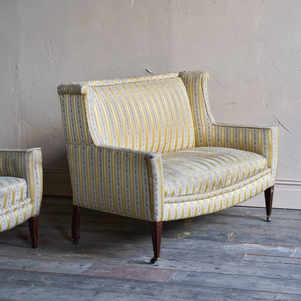 Edwardian Salon Suite - striped gold silk fabric-Antique Seating-KONTRAST