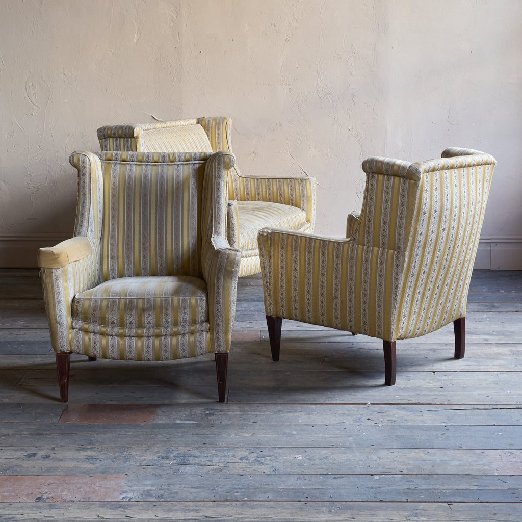 Edwardian Salon Suite - striped gold silk fabric-Antique Seating-KONTRAST