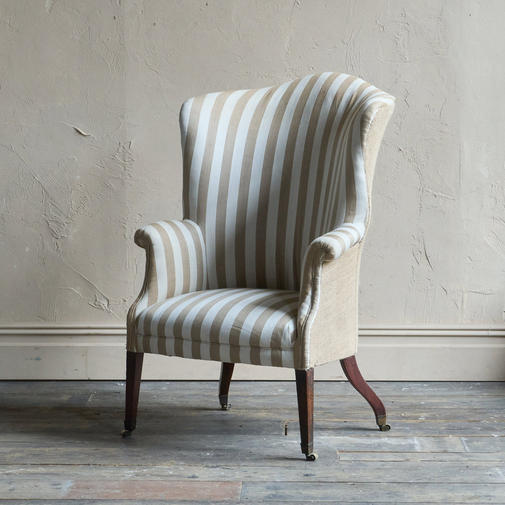 Georgian Wingback with vintage French stripe ticking-Antique Seating-KONTRAST