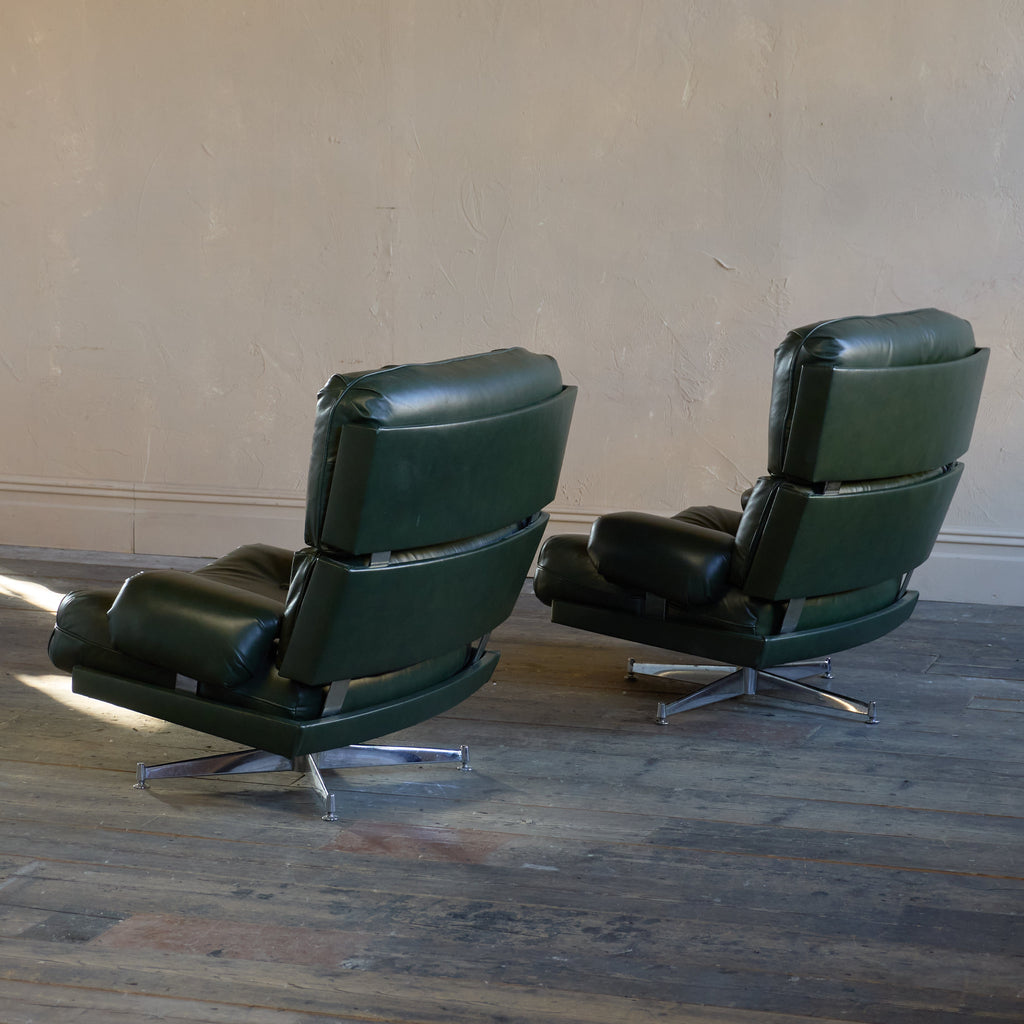 Howard Keith Kohinoor Green Leather Swivel Armchairs (pair)-Mid Century Seating-KONTRAST