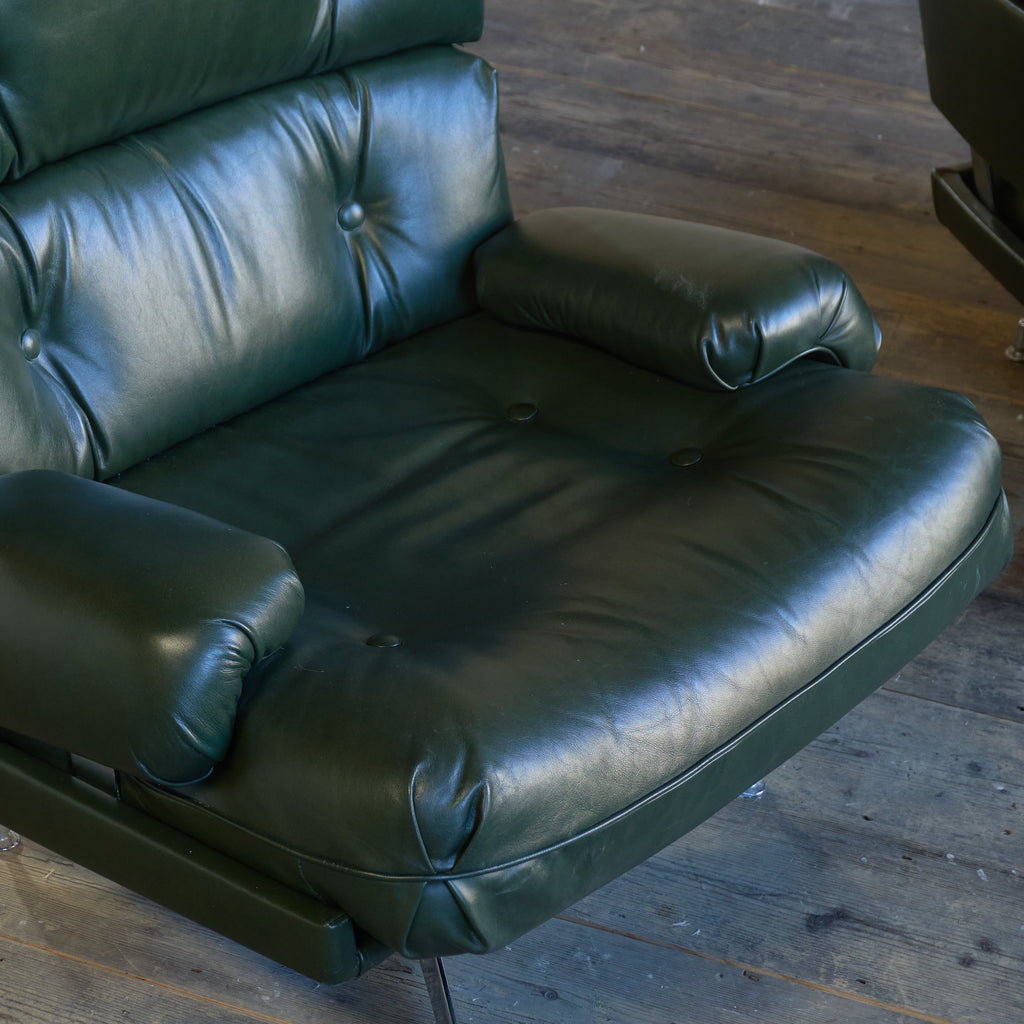 Howard Keith Kohinoor Green Leather Swivel Armchairs (pair)-Mid Century Seating-KONTRAST