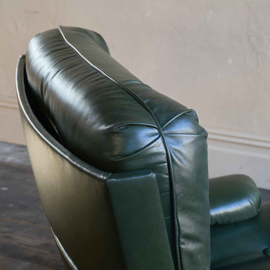 Howard Keith Kohinoor Green Leather Swivel Armchairs (pair)-Mid Century Seating-KONTRAST