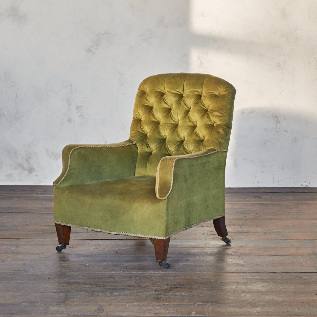 Howard and Sons Armchair - green velvet-Antique Seating-KONTRAST