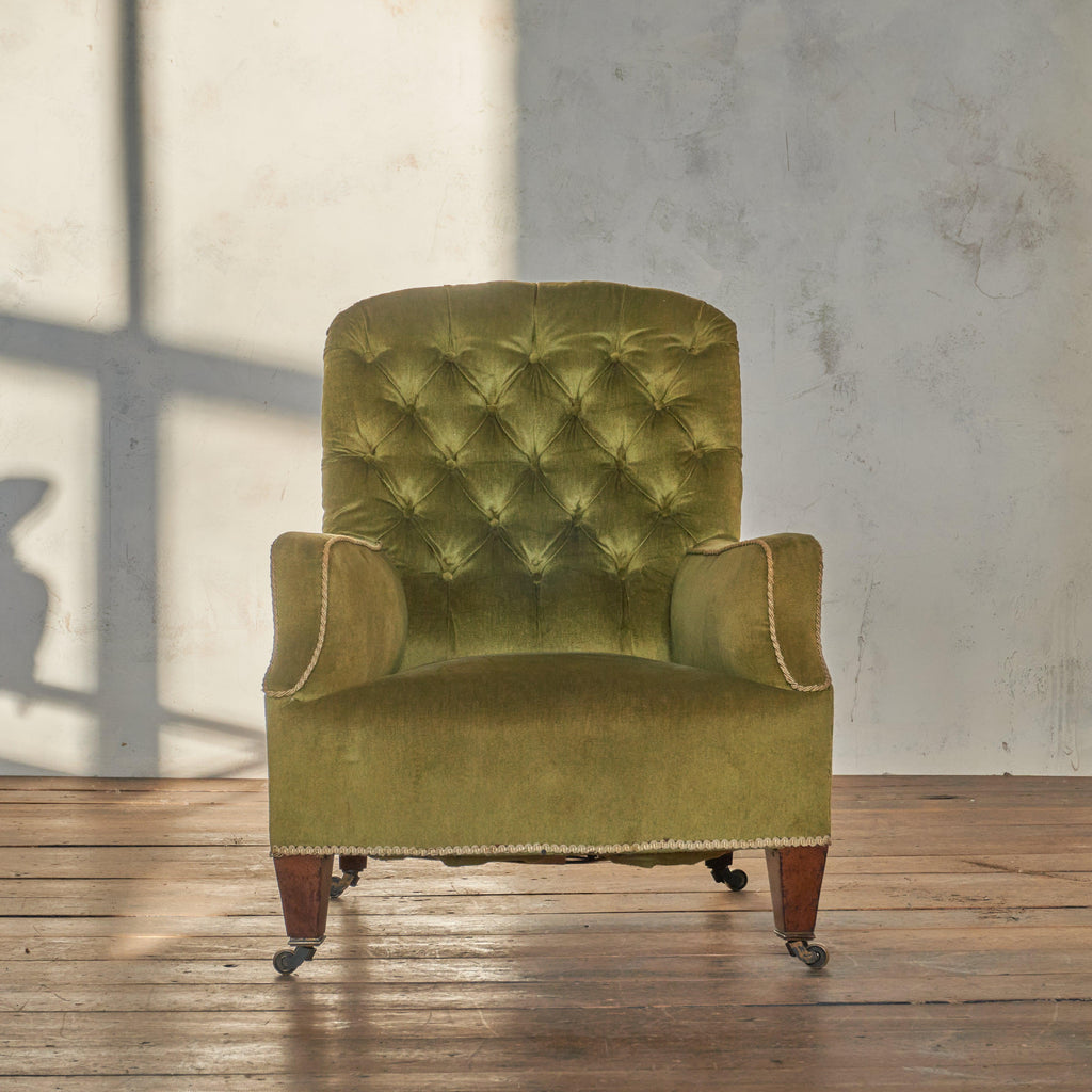 Howard and Sons Armchair - green velvet-Antique Seating-KONTRAST