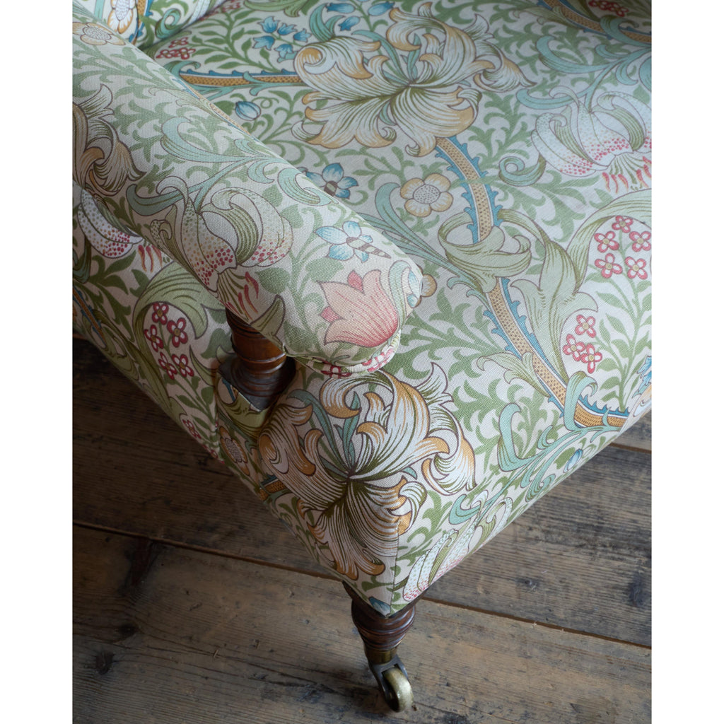Howard and Sons Open Armchair, William Morris fabric-Antique Seating-KONTRAST