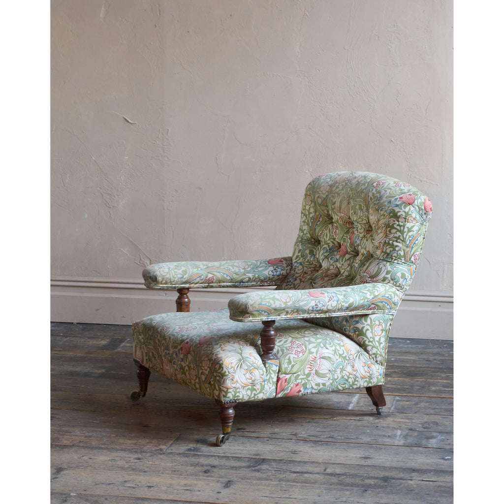 Howard and Sons Open Armchair, William Morris fabric-Antique Seating-KONTRAST