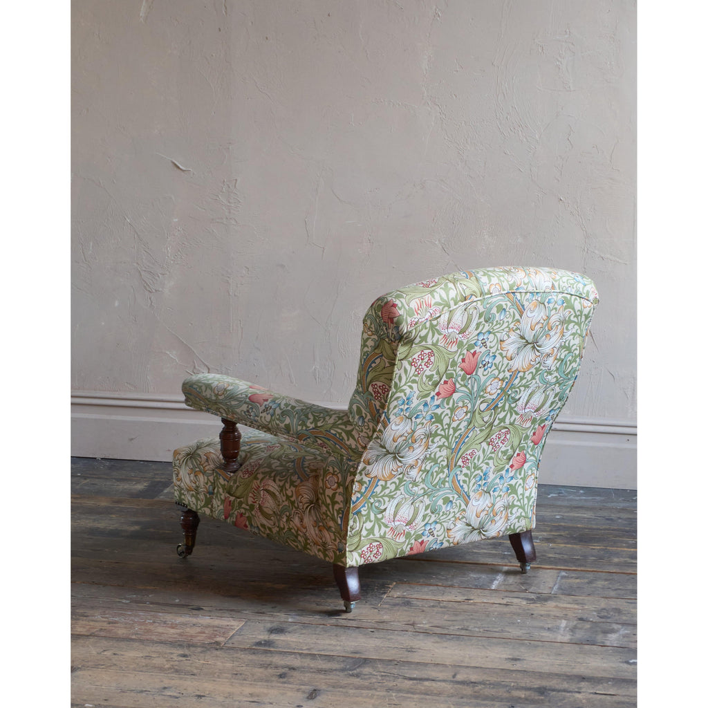 Howard and Sons Open Armchair, William Morris fabric-Antique Seating-KONTRAST