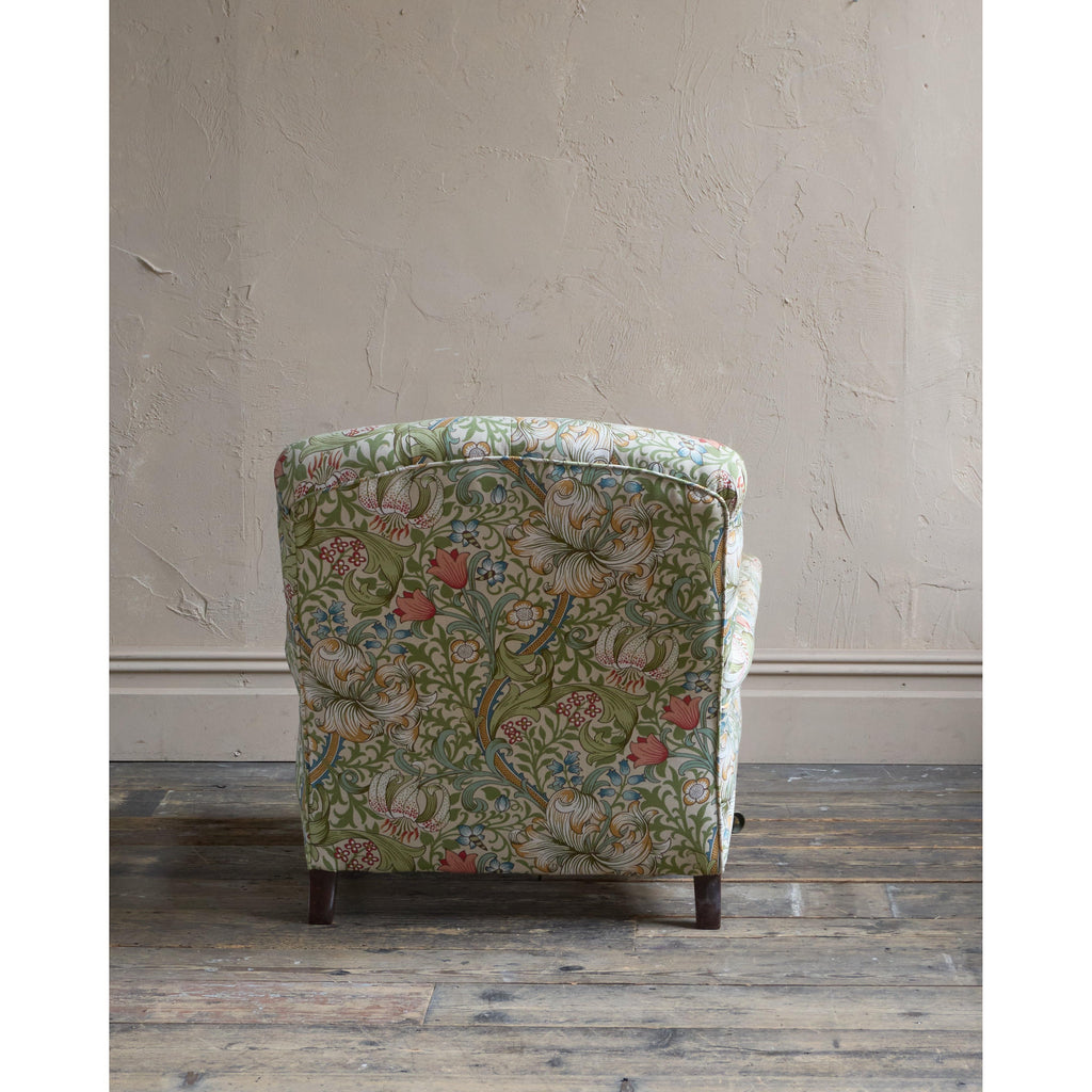 Howard and Sons Open Armchair, William Morris fabric-Antique Seating-KONTRAST